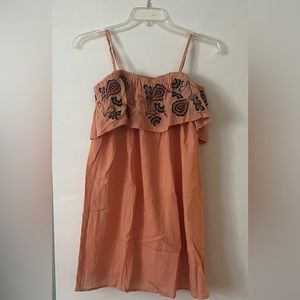 Paper Crane Peach Floral Embroidered Off Shoulder Dress